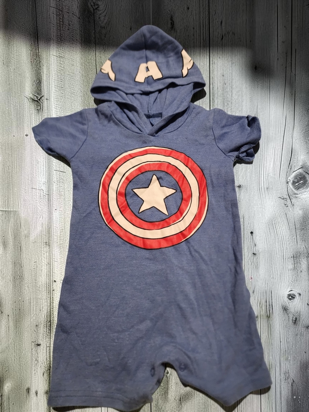 Marvel Blue Hooded Captain Shield Romper